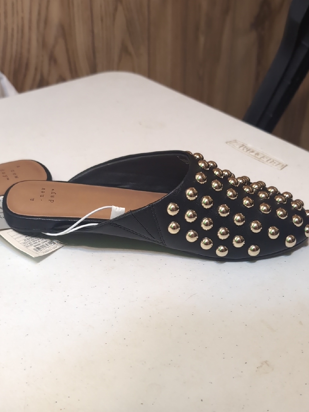 a new day Black Faux-Leather Studded Mules Memory Foam Size 7 NWT - Picture 6 of 7